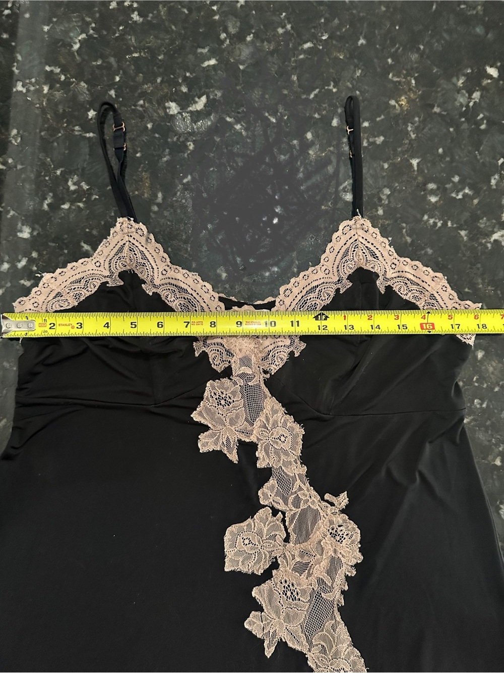 Soma Nightgown - Large - Black With Beige Lace Accent, & Front Left Slit - NICE